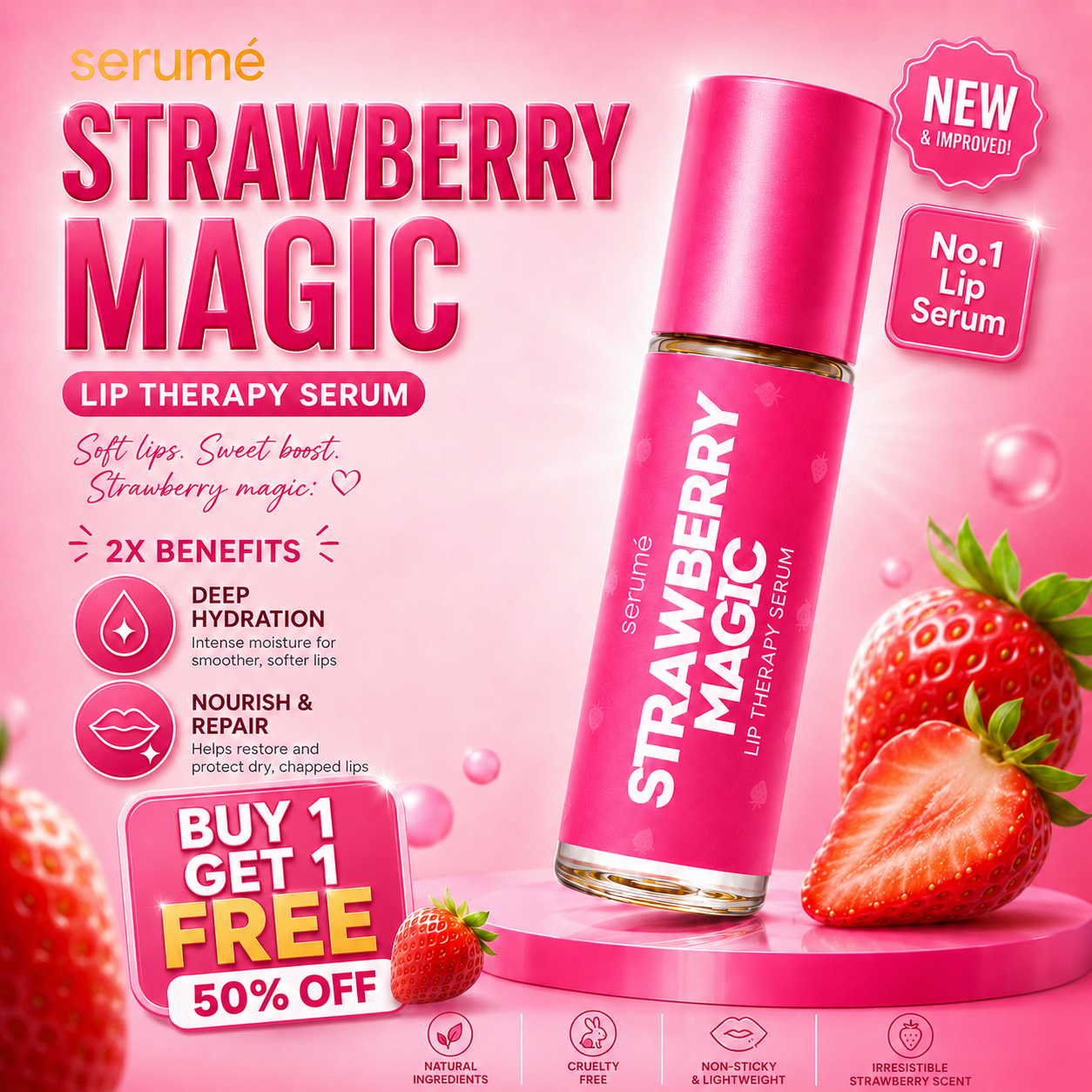 serumé Strawberry Magic Lip Therapy Serum - 10mL